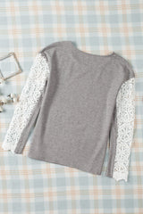 Gray Lace Splicing Long Sleeve Top