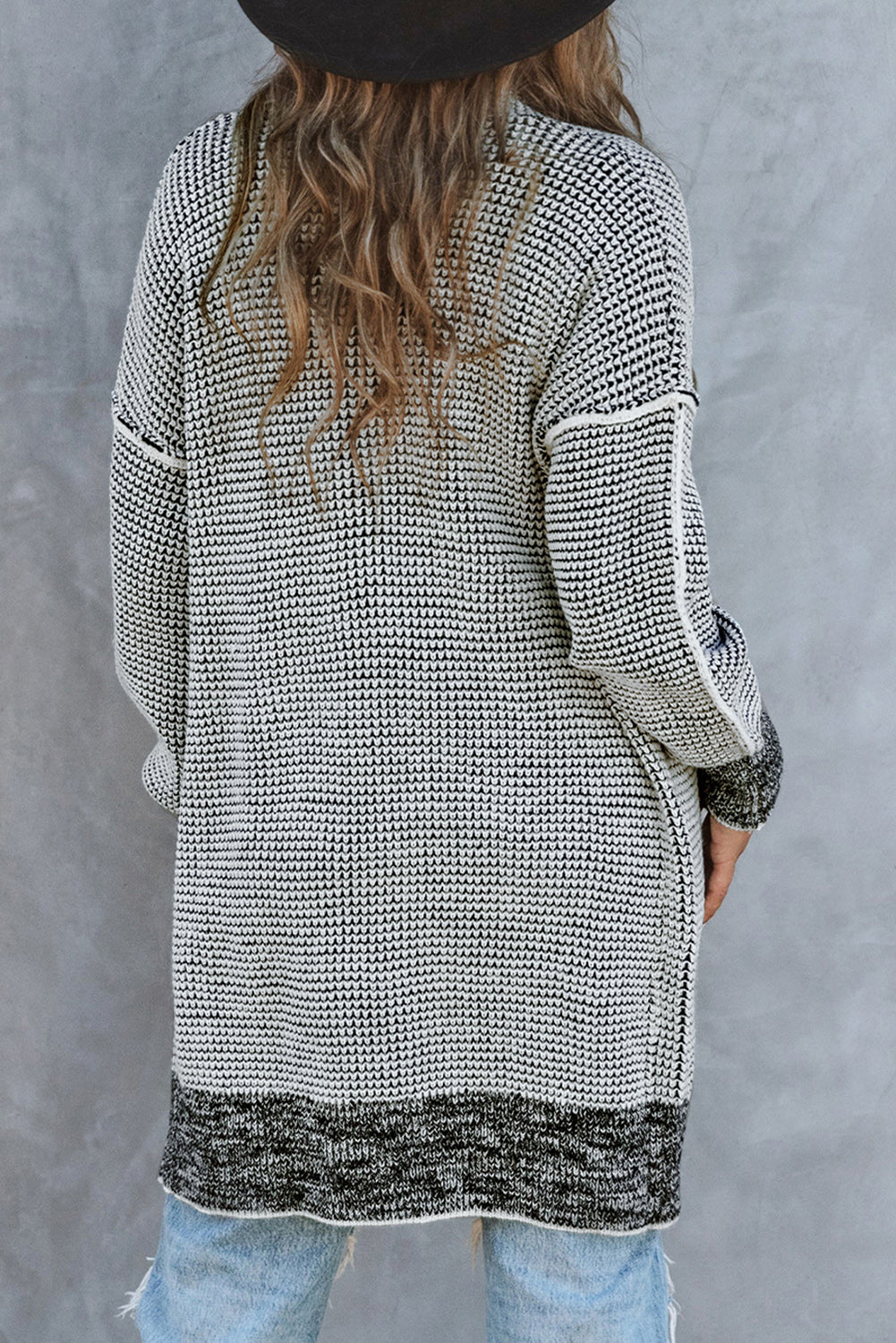 Grey Plaid Contrast Trim Open Front Cardigan