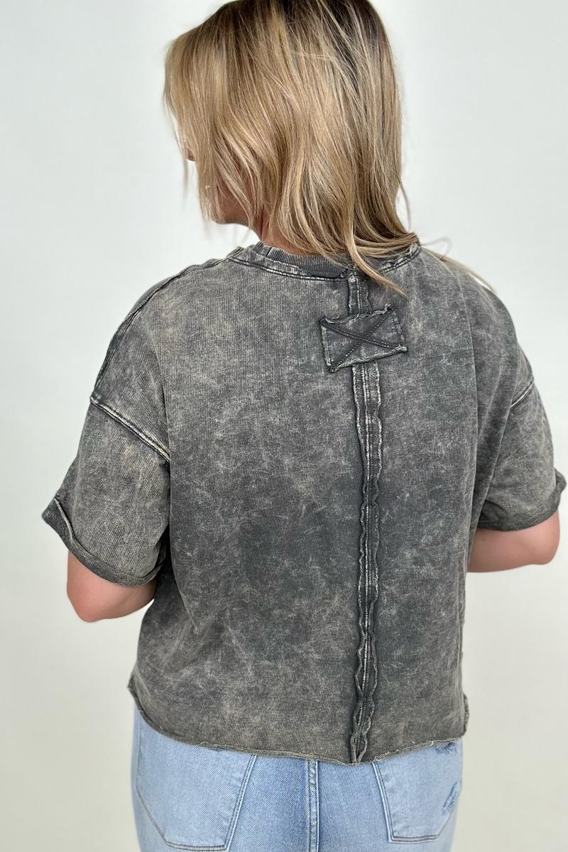 Amicg French Terry Acid Wash Raw Edge Crop Top