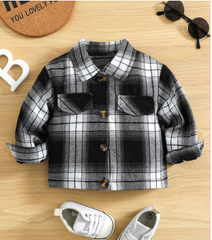 Baby Plaid Print Flap Detail Coat