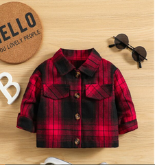 Baby Plaid Print Flap Detail Coat