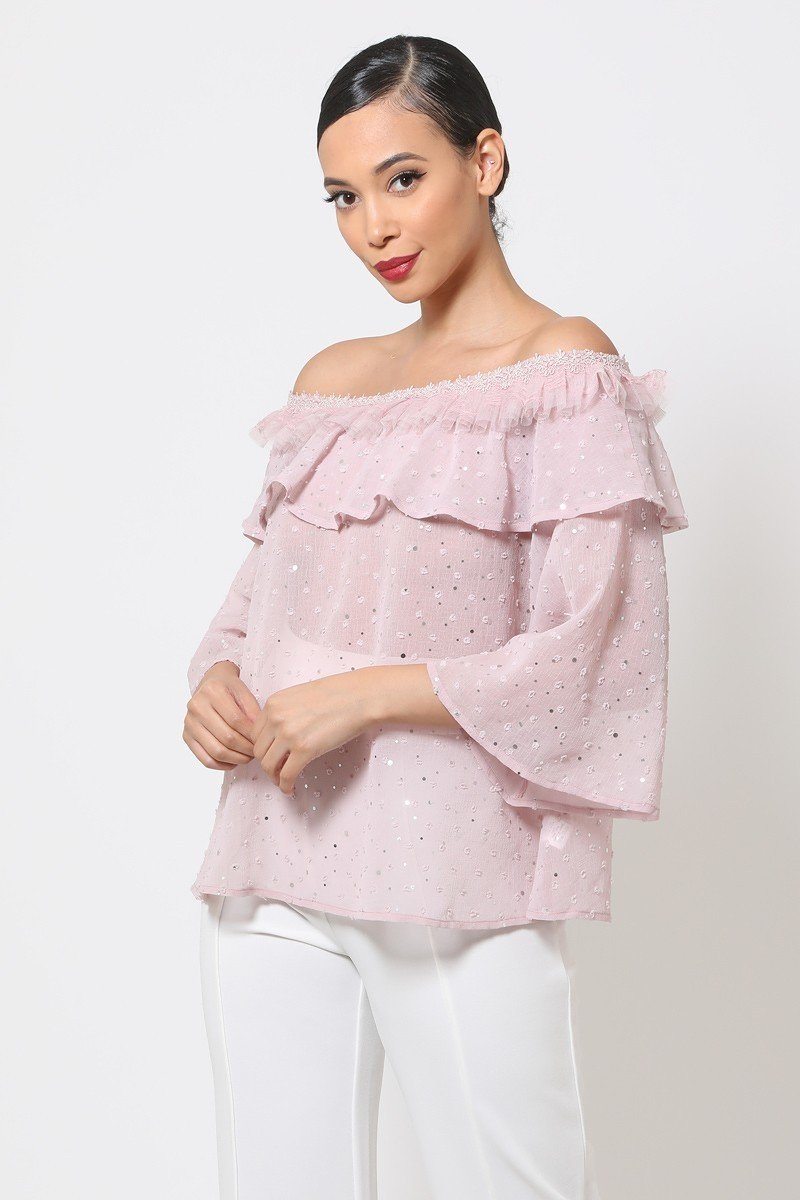 Polka Dot Sheer Off Shoulder Top