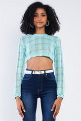 Tiffany Blue Cropped Knit Long Sleeve Sweater