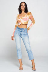 Long Sleeve Tie Dye Crop Top