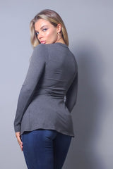 Sleek & Chic Fall Long Sleeve Slitted Top