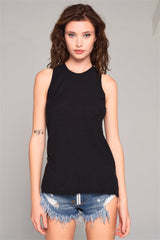 Sleeveless Crew Neck Cut-out Back Detail Longline Top