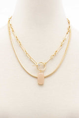 Oval Stone Toggle Clasp Layered Necklace