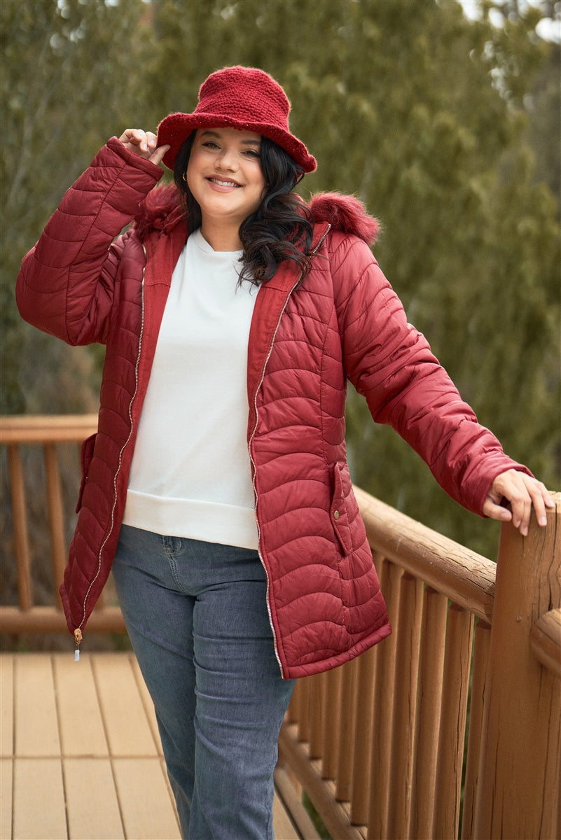 Plus Size Vegan Fur Double-sided Cotton Twill Parka & Puffer Jacket