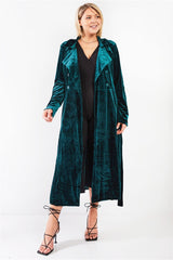 Plus Hunter Green Velvet Long Sleeve Maxi Smoking Jacket