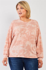 Plus Marsala Tie-dye Print Crew Neck Long Sleeve Loose Fit Sweatshirt