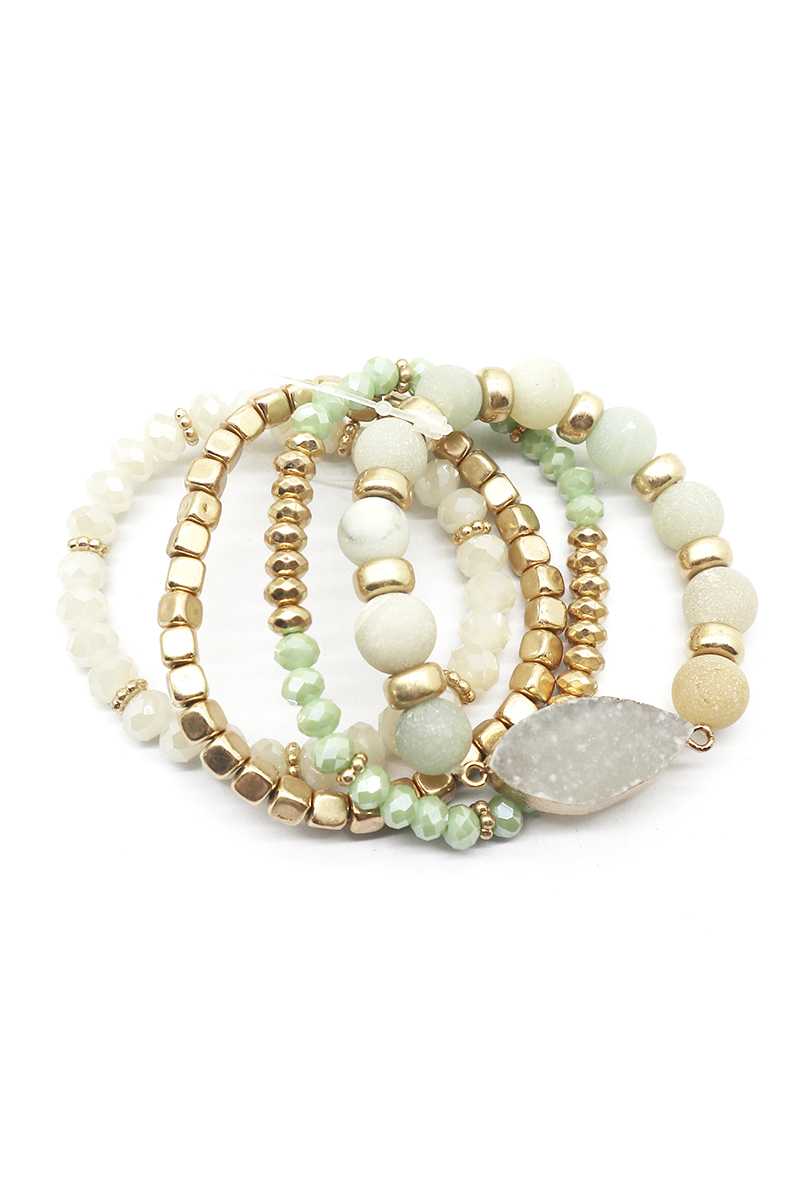 Crystal Metal Druzy Stone Bead Stretch Bracelet Set