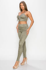 Embossed Snake Print Top And Leggings Set