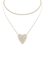 Rhinestone Heart Choker And Necklace Set