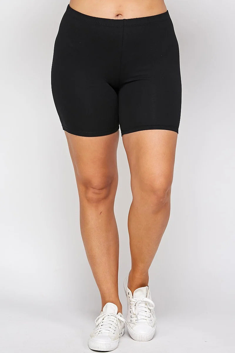 Solid Biker High-waisted Shorts With Elastic Waist