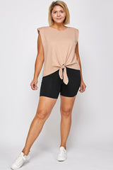 Solid Biker High-waisted Shorts With Elastic Waist