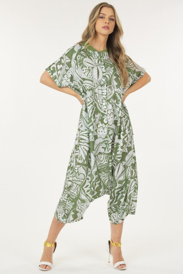 Loose Round Neck Print Onesie-like Jumpsuit