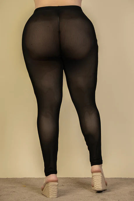 Plus Size Seam Front High Waist Mesh Leggings