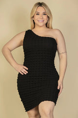 Plus Size Bubble Fabric One Shoulder Bodycon Mini Dress