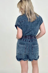 Short Sleeve Buttoned Front Woven Romper