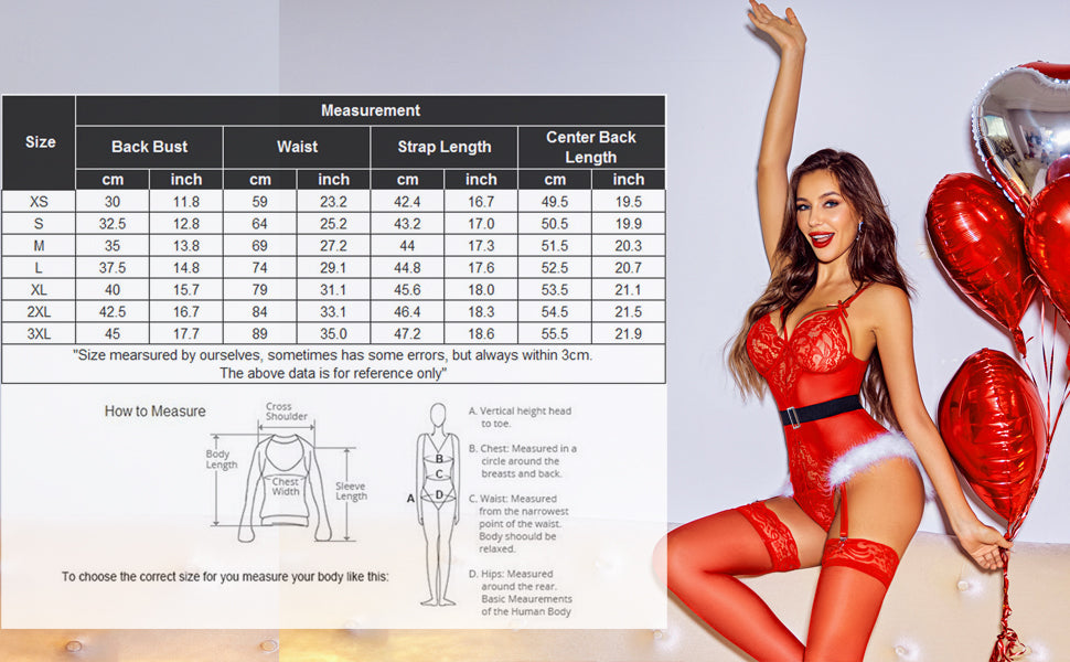Avidlove Christmas Lingerie Lace Bodysuit Deep V Teddy Babydoll with Garter Belt