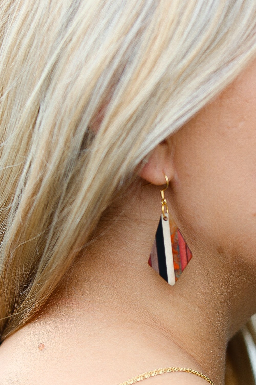 Multicolor Wood & Resin Geometric Drop Earrings