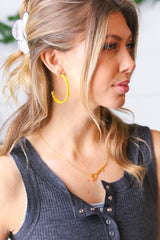 Yellow Block Bead Open Hoop Earrings