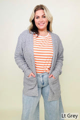 Amicg Long Sleeve Popcorn Sweater Cardigan with Pockets