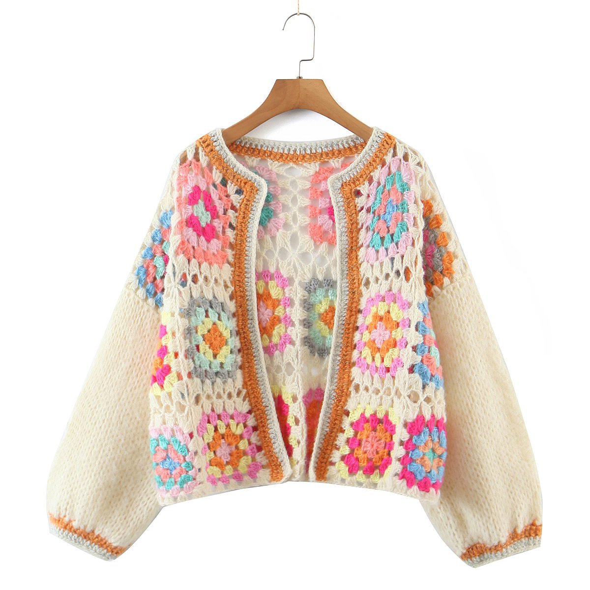 Autumn Three Color Handmade Grandmother Plaid Gold Silk Top Short Cardigan