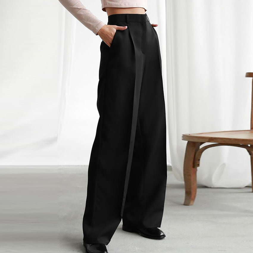 Spring New Office Casual Pants Work Pant Women High Waist Wide Leg Pants Draping Pleated