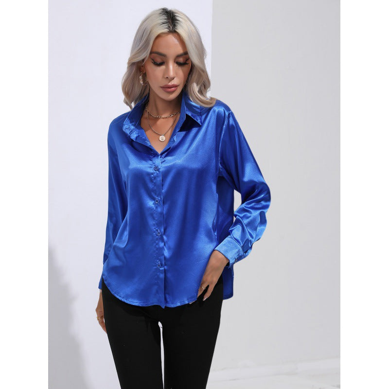 Satin Shirt Women Satin Artificial Silk Long Sleeve Shirt Spring Summer Women