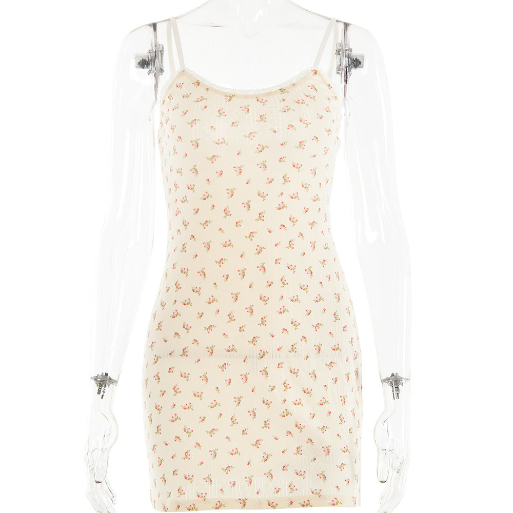 Sexy Lace V neck Backless Strap Cotton Dress for Women