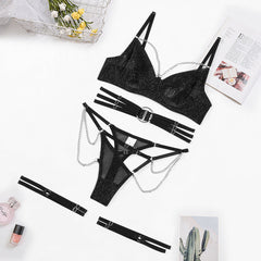 Sexy Lingerie Set Highlight Cloth Chain Decoration Sexy Four Piece Set Women