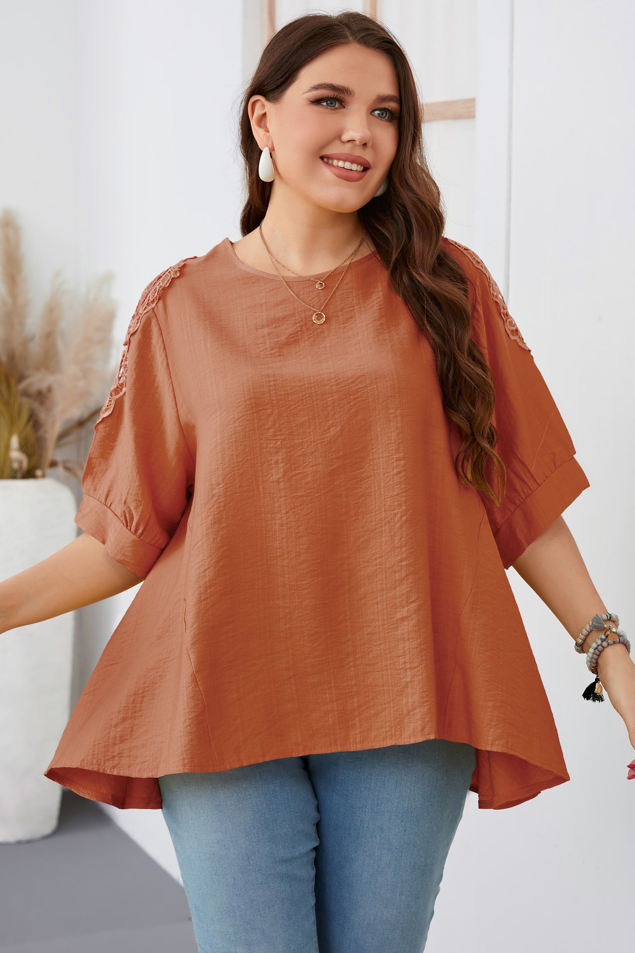 Plus Size Irregular Asymmetric Loose Solid Color Women T shirt