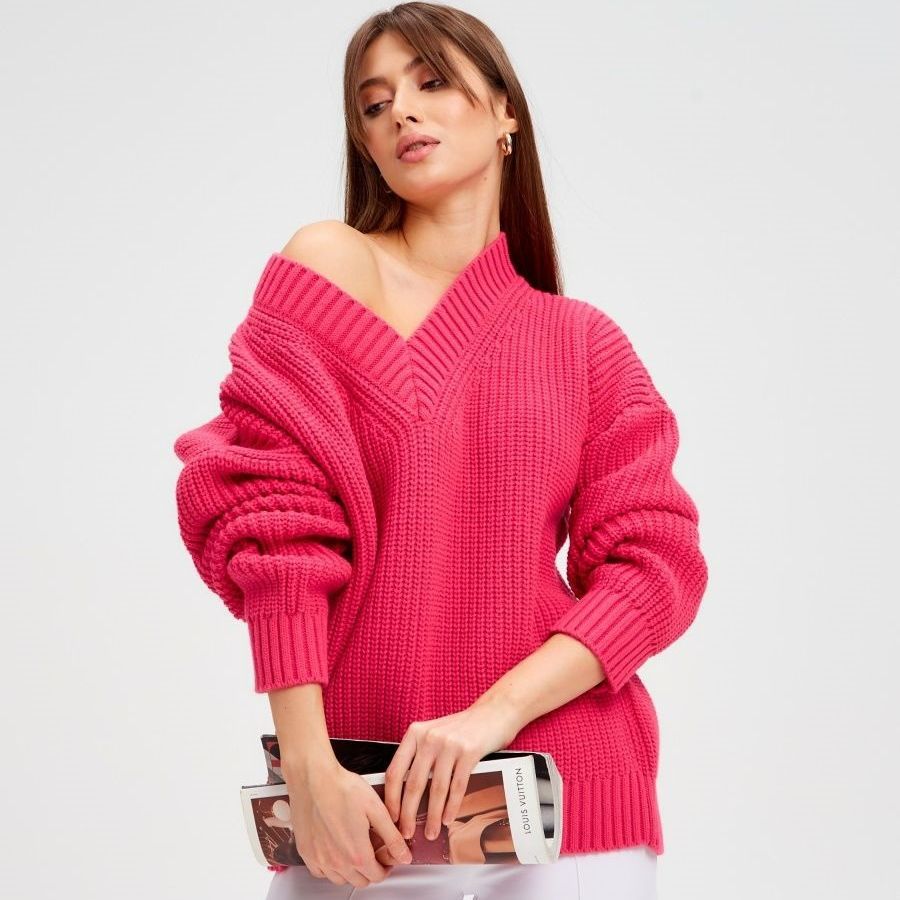 Women Clothing Russian V neck Loose Autumn Winter Sweater Women