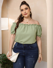 Plus Size Women Ruffled off-Shoulder Sexy Casual Sweet Short-Sleeved T-shirt