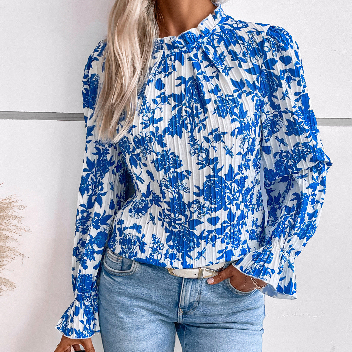 Women Autumn Winter Casual Printing Round Neck Long Sleeve Top