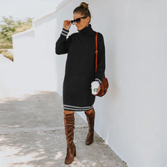 Woolen  Autumn Winter  Women Clothing Turtleneck Long Sleeve  Knitted Dress