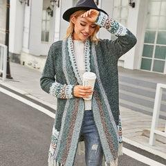 Tassel Retro Ethnic Knitted Cardigan Sweater Bohemian Loose Autumn Winter Long Coat