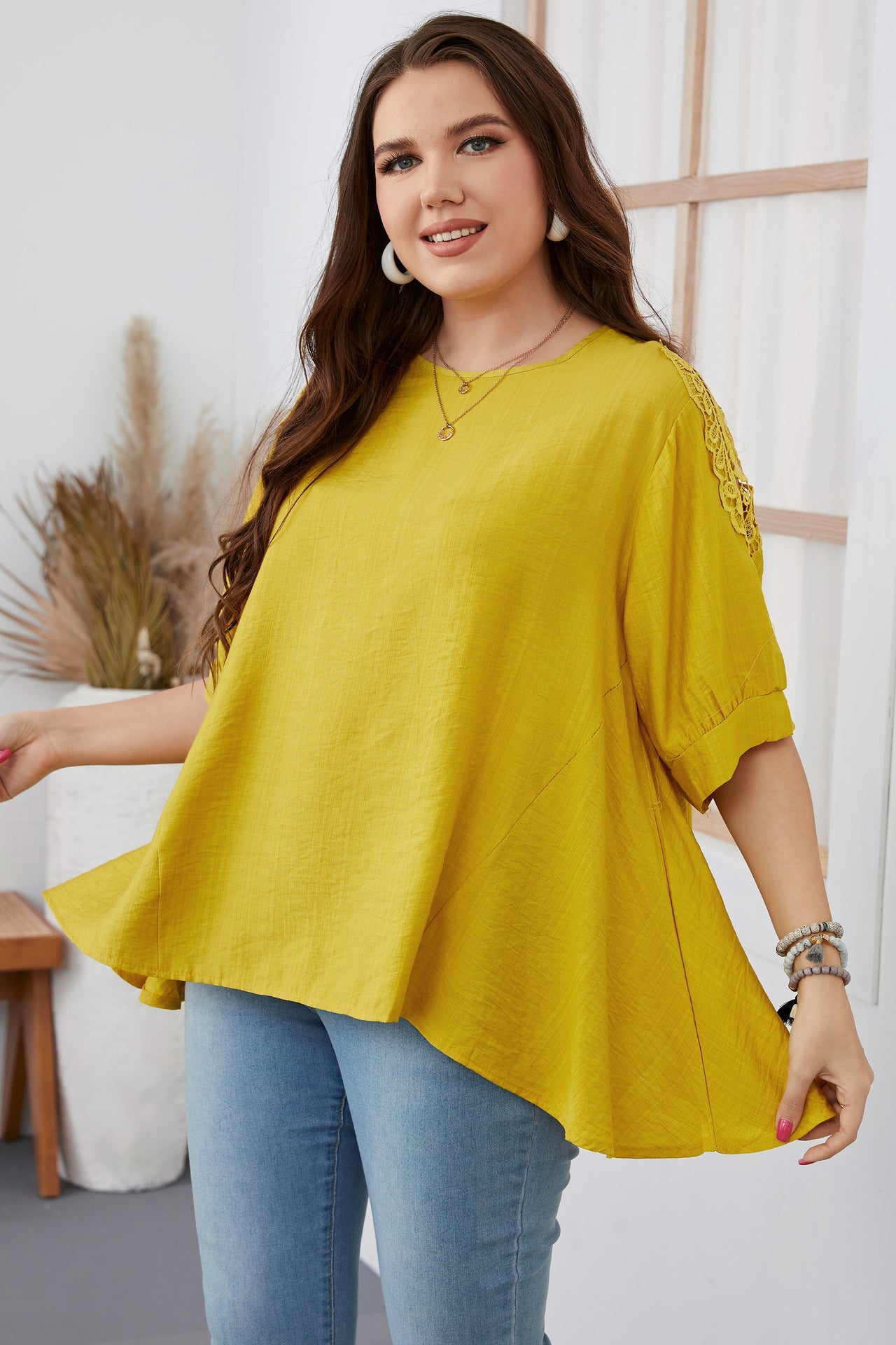 Plus Size Irregular Asymmetric Loose Solid Color Women T shirt