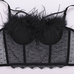 Lace Mesh Camisole Vest Women Outer Wear Hollow Out Cutout Backless Sexy True Feathers Tube Top Women