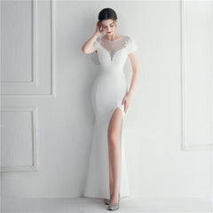 Mesh Rhinestone Decorative Feather Star Red Carpet Long Evening Dress