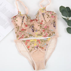 Bra Set Lace Boning Corset Boning Corset Bra Floral Embroidery Inner Suspender Chest Pad Girl Bra