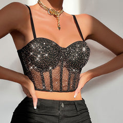 Sexy Low Cut Sexy See through Mesh Patchwork Sequin Short Bone Clothing Women