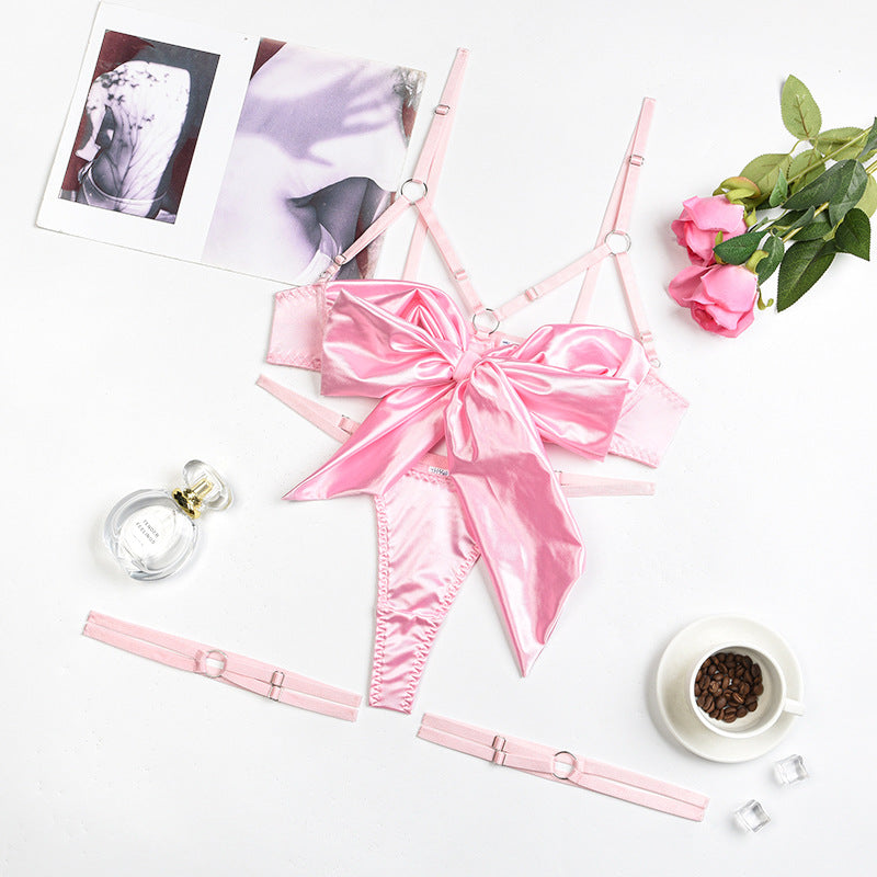 Summer Women Clothing Sexy Bow Strap Sexy Lingerie Three Piece Set