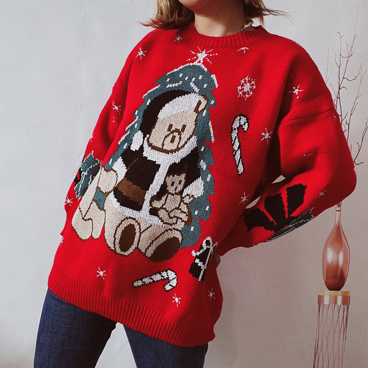 Christmas  Casual Loose Thick Christmas Bear round Neck Long Sleeve Bottoming Pullover  Women Sweater