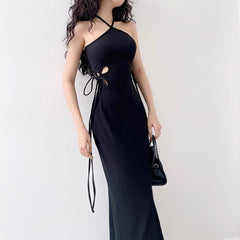 Spring Summer Elegant Slim Fit Chest Flattering Halter Cut Dress for Women