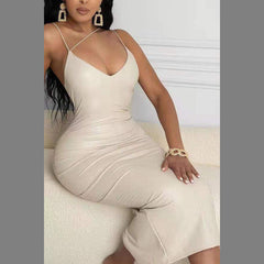 Plus Size Women Clothing plus-Sized Fall Winter Fashion Leather Cami Dress