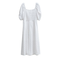 Solid Color Square Collar Dress Summer Elegant Short Sleeve Dress