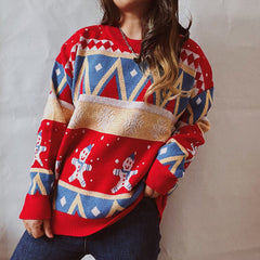 Casual Christmas Sweater Year Theme round Neck Long Sleeve Pullover Women