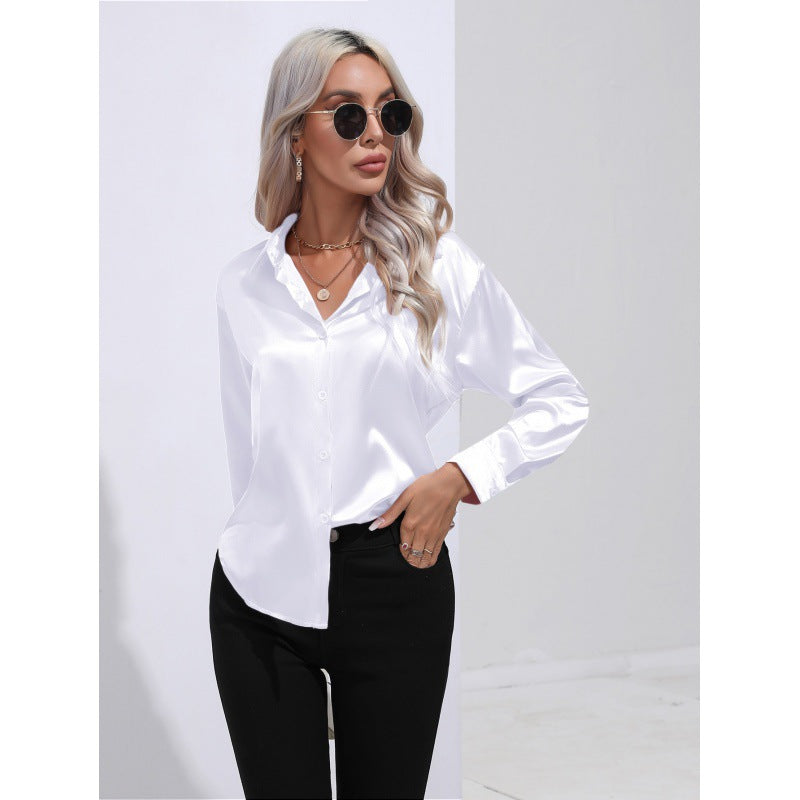 Satin Shirt Women Satin Artificial Silk Long Sleeve Shirt Spring Summer Women